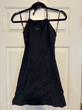 Halter Mini Dress with Subtle Logo - Black